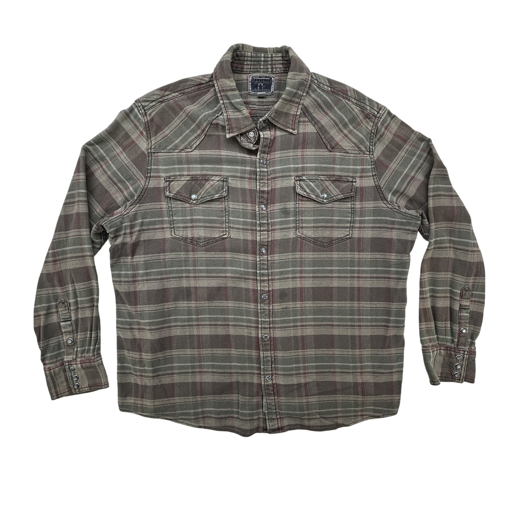 Converse One Star Shirt Mens XL Plaid Western Pearl Snap Long Sleeve Brown Red